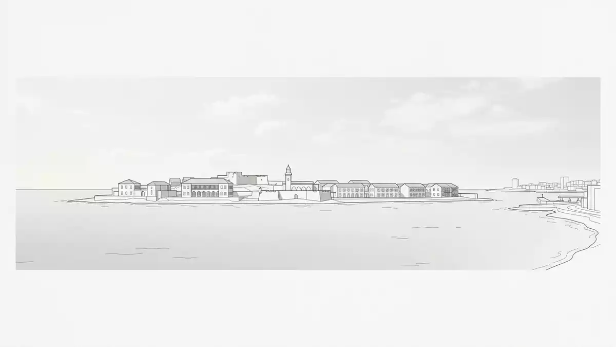 Architektur-Render von Goree-Insel in Dakar, Senegal bei Tageslicht
