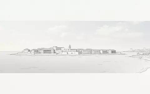 Moderner Architektur-Render zeigt Silhouette von Goree-Insel in Dakar Senegal, klare Linien und neutrales Tageslicht - Foto: THN