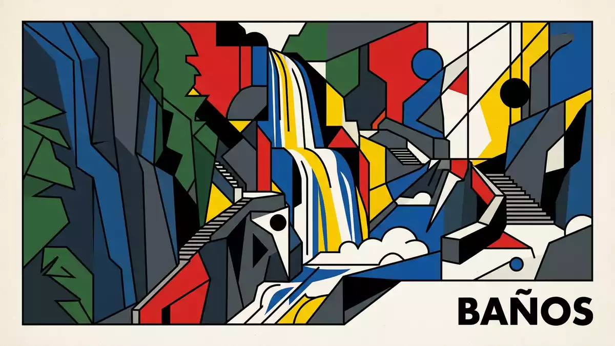 Bauhaus-Poster als Abstraktion von Teufelspforte Banos in Banos, Ecuador