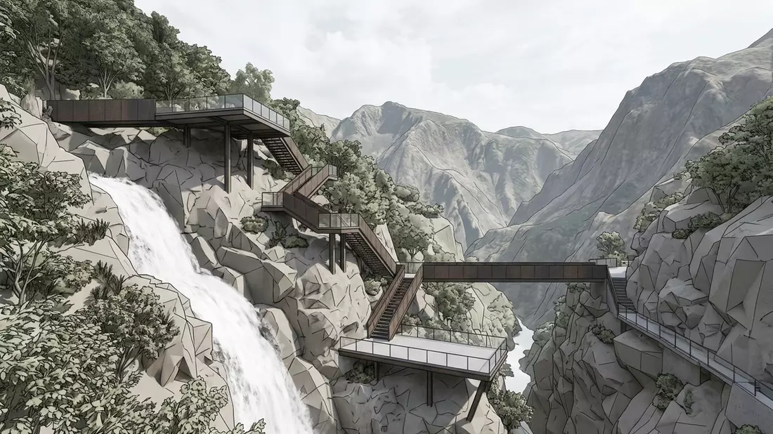 Architektur-Render von Teufelspforte Banos in Banos, Ecuador bei Tageslicht