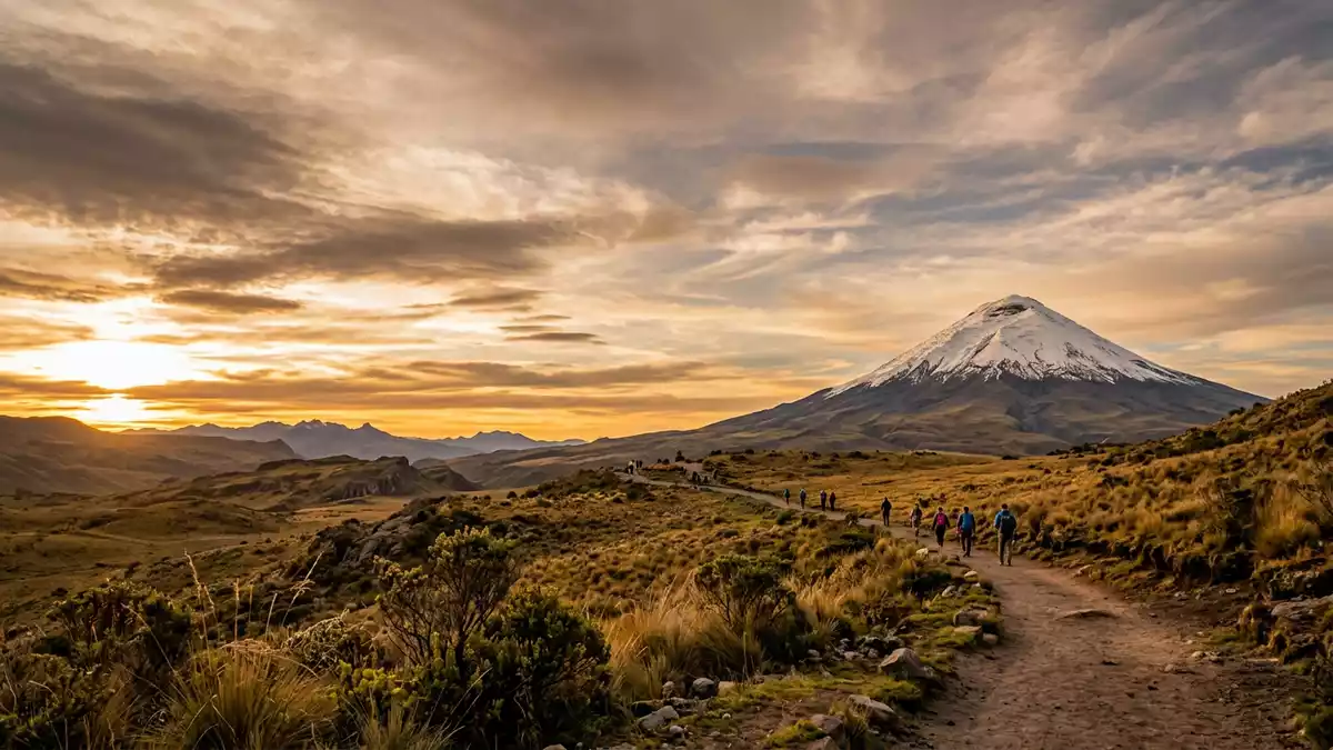 Fotorealistische Ansicht von Cotopaxi-Nationalpark in Latacunga, Ecuador im Abendlicht