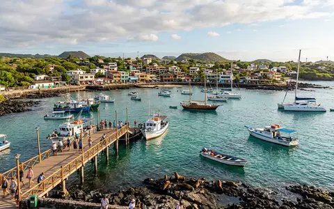 Editorialbild im Reisemagazin-Stil vom Wahrzeichen Galapagos-Inseln in Puerto Ayora Ecuador, ausgewogene Bildgestaltung und natuerliches Umgebungslicht - Foto: THN