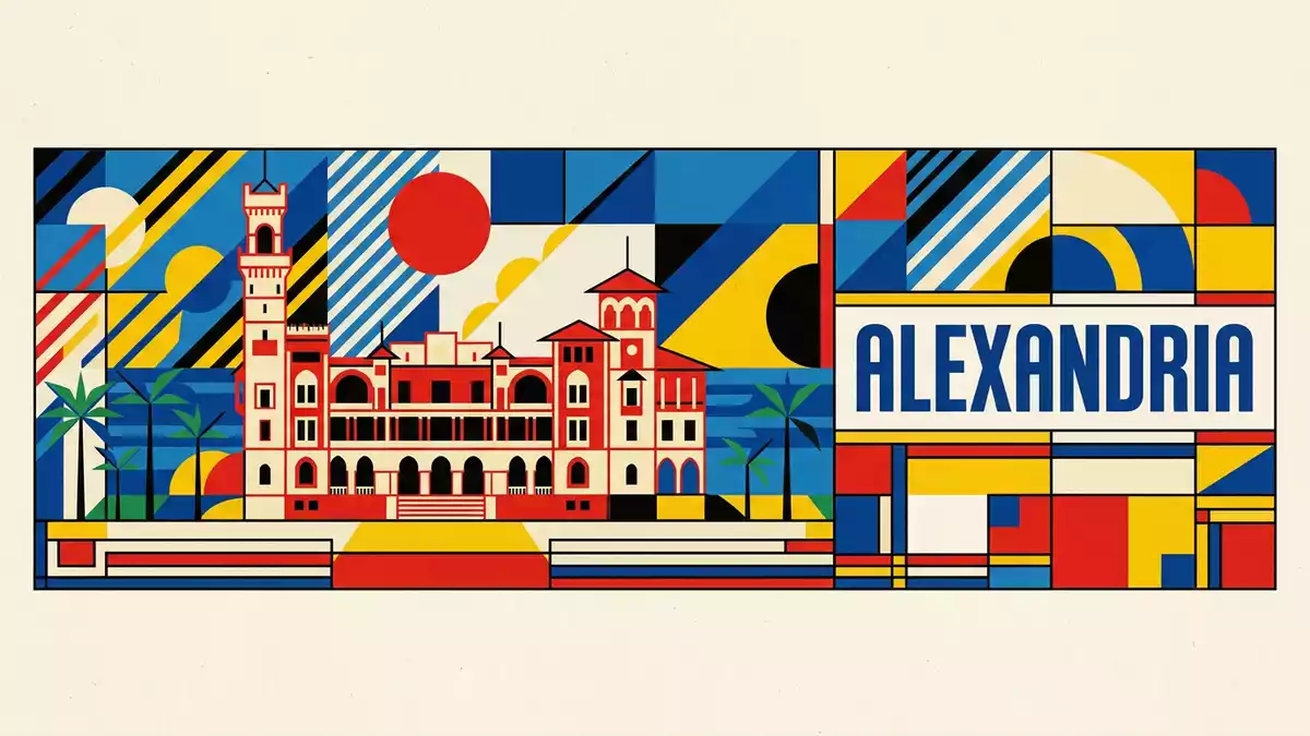 Bauhaus-Poster als Abstraktion von Montaza-Palast in Alexandria, Agypten