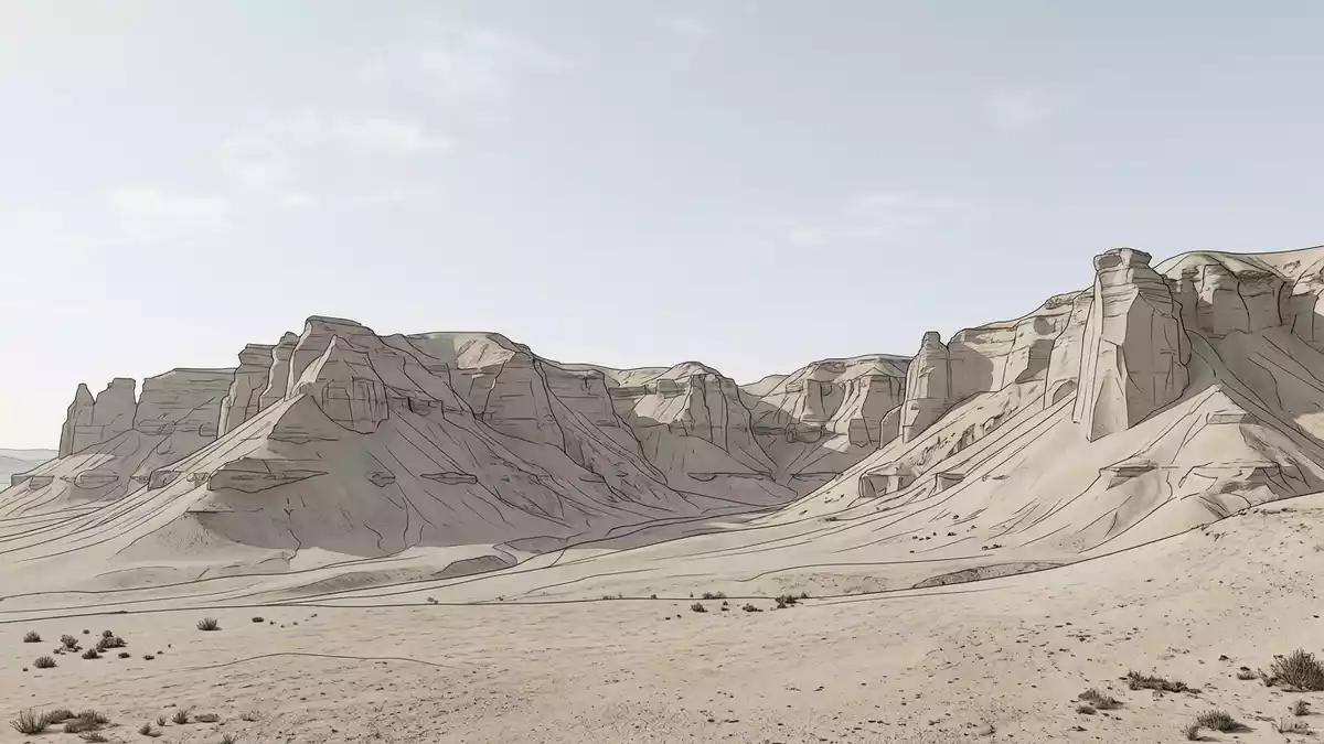 Architektur-Render von Wadi al-Hitan in Fayyum, Agypten bei Tageslicht