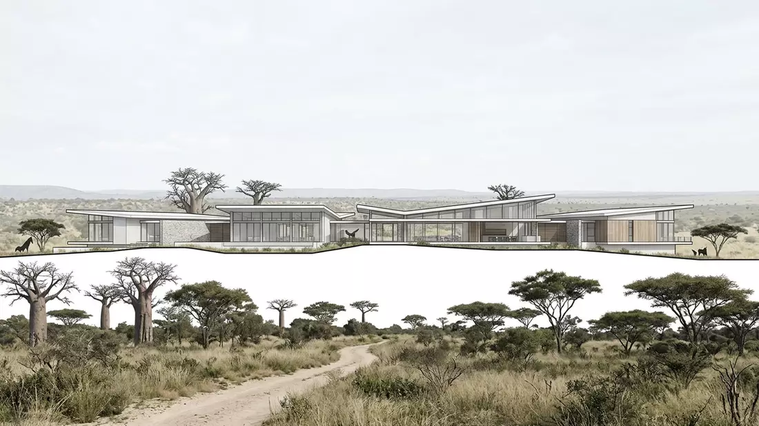 Architektur-Render von Hwange-Nationalpark in Hwange, Simbabwe bei Tageslicht