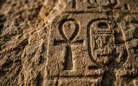 Extreme Makroaufnahme eines Materialdetails am Wahrzeichen Memnonkolosse in Luxor Agypten, taktile Struktur und weiches Seitenlicht - Foto: THN