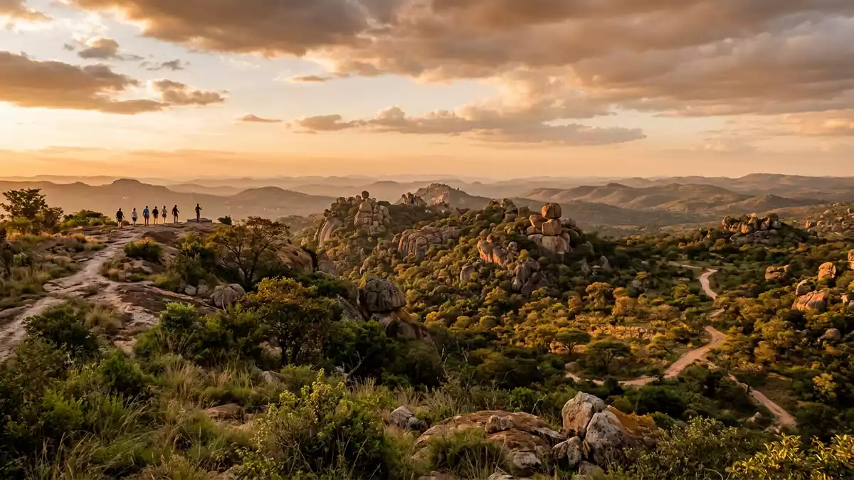 Fotorealistische Ansicht von Matobo-Hugel in Bulawayo, Simbabwe im Abendlicht