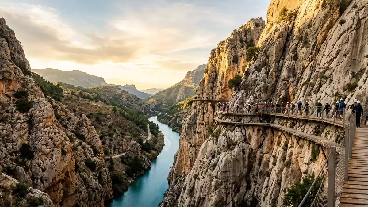 Fotorealistische Ansicht von Caminito del Rey in Ardales, Spanien im Abendlicht