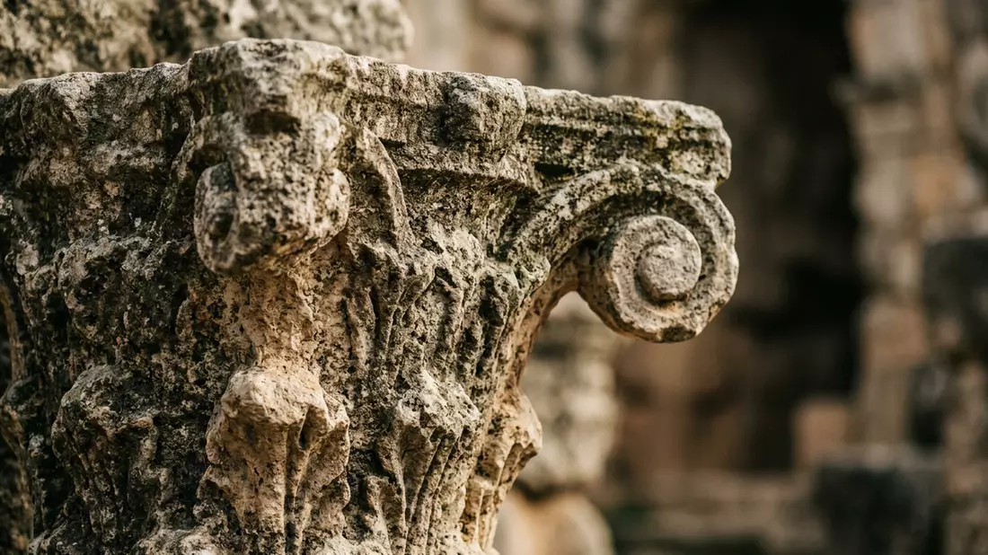 Makroaufnahme eines Materialdetails am Wahrzeichen Romisches Theater Merida, Merida Spanien