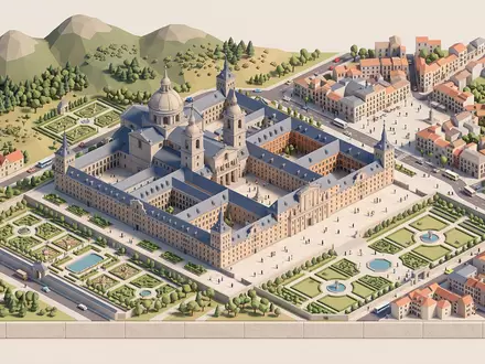 Isometrisches Diorama von Kloster El Escorial und Umgebung in San Lorenzo de El Escorial Spanien - Foto: THN