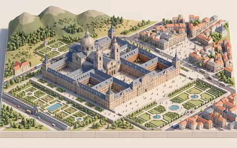 Isometrisches Diorama von Kloster El Escorial und Umgebung in San Lorenzo de El Escorial Spanien - Foto: THN