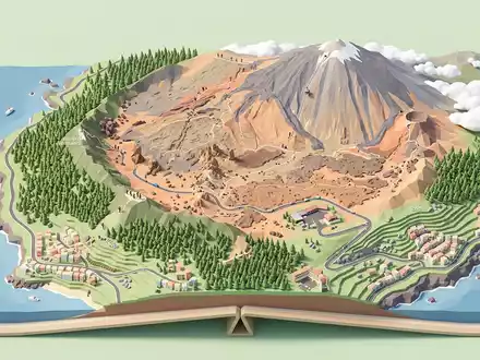 Isometrisches Diorama von Teide-Nationalpark und Umgebung in Teneriffa Spanien, verspielte Low-Poly-Kulisse in Pastellfarben - Foto: THN
