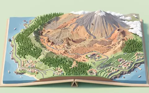 Isometrisches Diorama von Teide-Nationalpark und Umgebung in Teneriffa Spanien, verspielte Low-Poly-Kulisse in Pastellfarben - Foto: THN