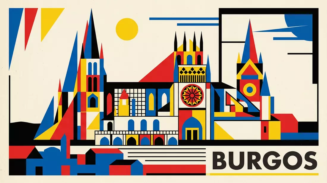 Bauhaus-Poster als Abstraktion von Kathedrale von Burgos in Burgos, Spanien