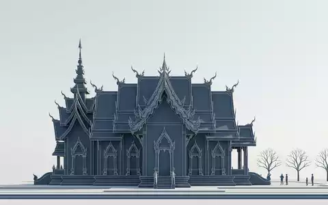 Moderner Architektur-Render zeigt Silhouette von Blauer Tempel Chiang Rai in Chiang Rai Thailand, klare Linien - Foto: THN