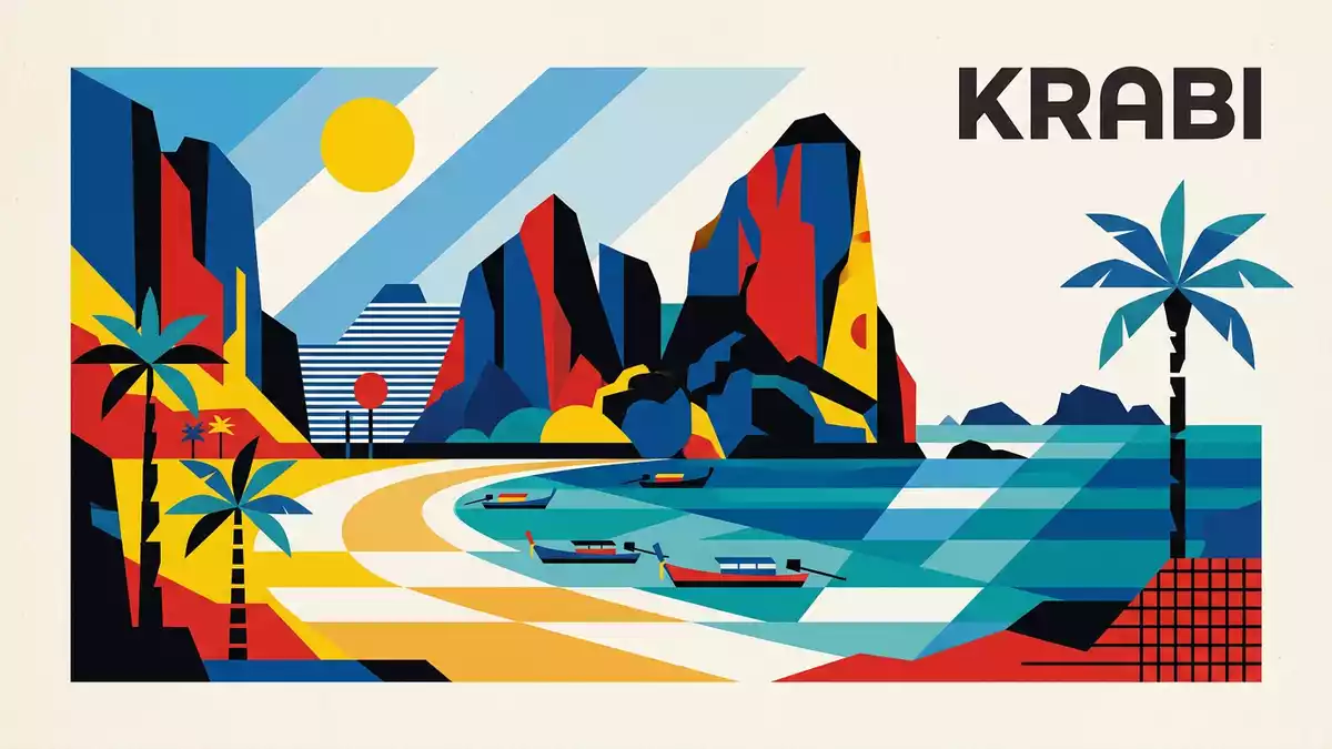 Bauhaus-Poster als Abstraktion von Railay Beach in Krabi, Thailand