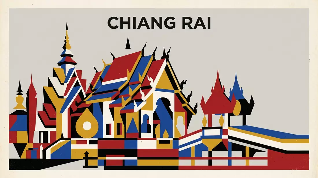 Bauhaus-Poster als Abstraktion von Weisser Tempel Chiang Rai in Chiang Rai, Thailand
