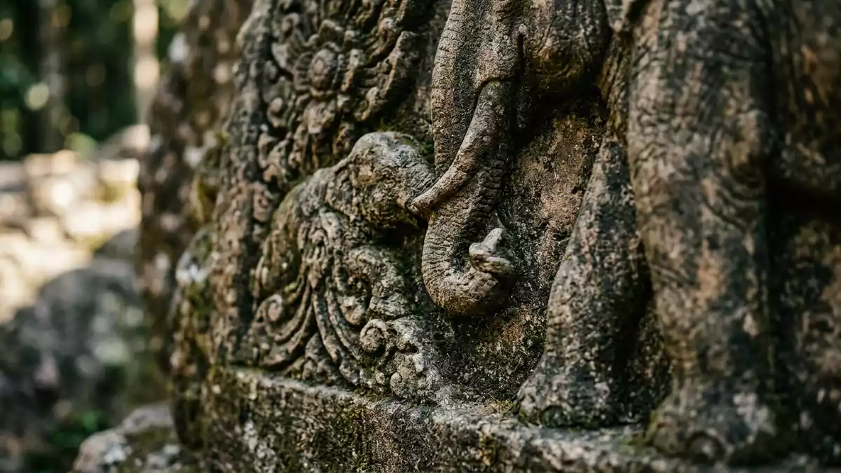 Makroaufnahme eines Materialdetails am Wahrzeichen Elephant Nature Park, Chiang Mai Thailand