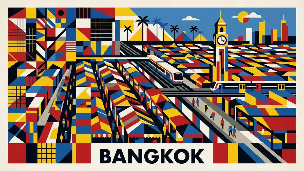 Bauhaus-Poster als Abstraktion von Chatuchak-Markt in Bangkok, Thailand
