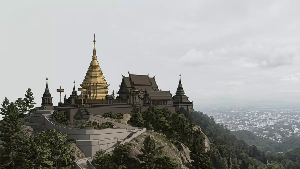 Architektur-Render von Doi Suthep Chiang Mai in Chiang Mai, Thailand bei Tageslicht