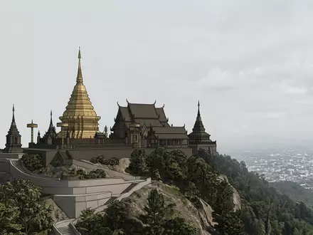 Moderner Architektur-Render zeigt Silhouette von Doi Suthep Chiang Mai in Chiang Mai Thailand, klare Linien - Foto: THN