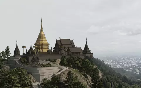Moderner Architektur-Render zeigt Silhouette von Doi Suthep Chiang Mai in Chiang Mai Thailand, klare Linien - Foto: THN