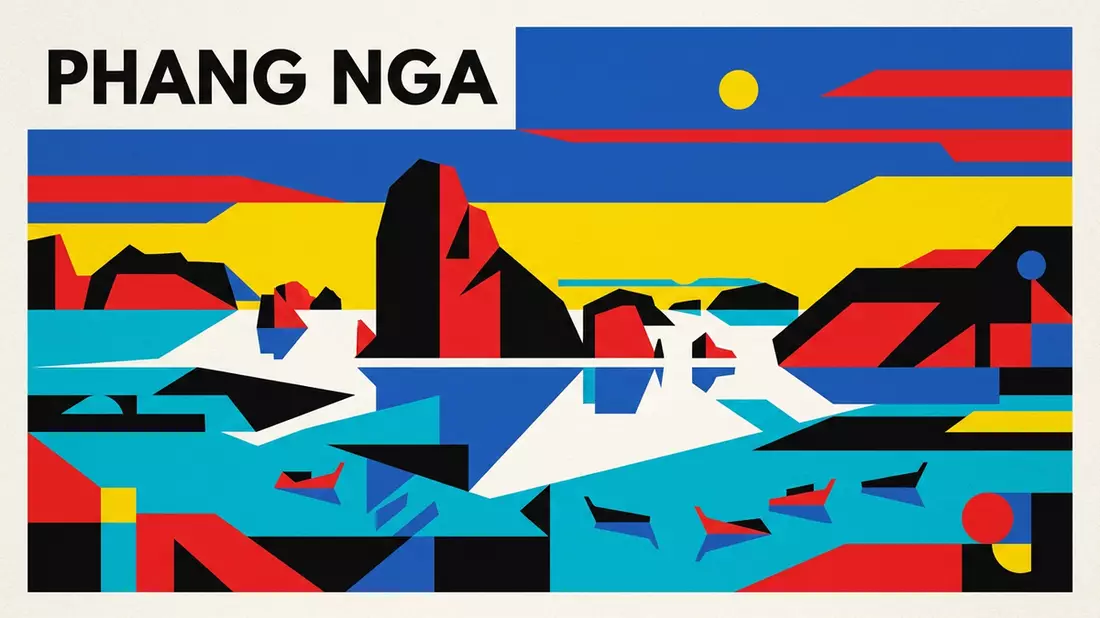 Bauhaus-Poster als Abstraktion von Phang-Nga-Bucht in Phang Nga, Thailand