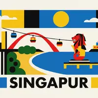 Bauhaus-Poster als geometrische Abstraktion von Sentosa in Singapur Singapur, kraeftige Grundfarben und harte Formkanten - Foto: THN