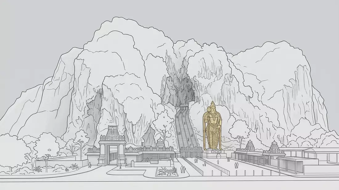 Architektur-Render von Batu Caves in Gombak, Malaysia bei Tageslicht