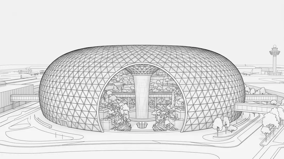 Architektur-Render von Jewel Changi Airport in Singapur, Singapur bei Tageslicht