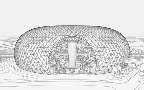 Moderner Architektur-Render zeigt Silhouette von Jewel Changi Airport in Singapur Singapur, klare Linien und neutrales - Foto: THN