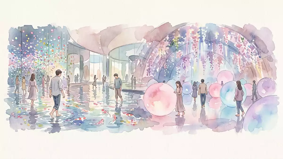 Aquarell-Illustration von teamLab Planets Tokio in Tokio, Japan als Reiseposter