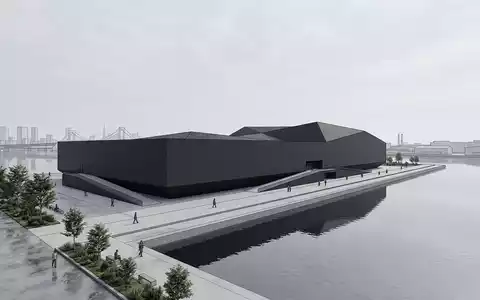 Moderner Architektur-Render zeigt Silhouette von teamLab Planets Tokio in Tokio Japan, klare Linien und neutrales - Foto: THN