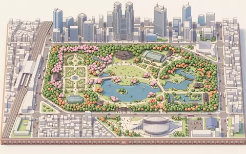 Isometrisches Diorama von Shinjuku Gyoen und Umgebung in Tokio Japan, verspielte Low-Poly-Kulisse in Pastellfarben - Foto: THN