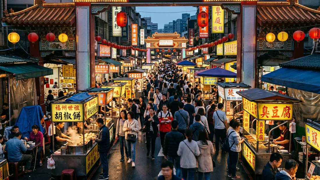 Editorial-Reisemagazinbild vom Wahrzeichen Raohe Night Market in Taipeh, Taiwan