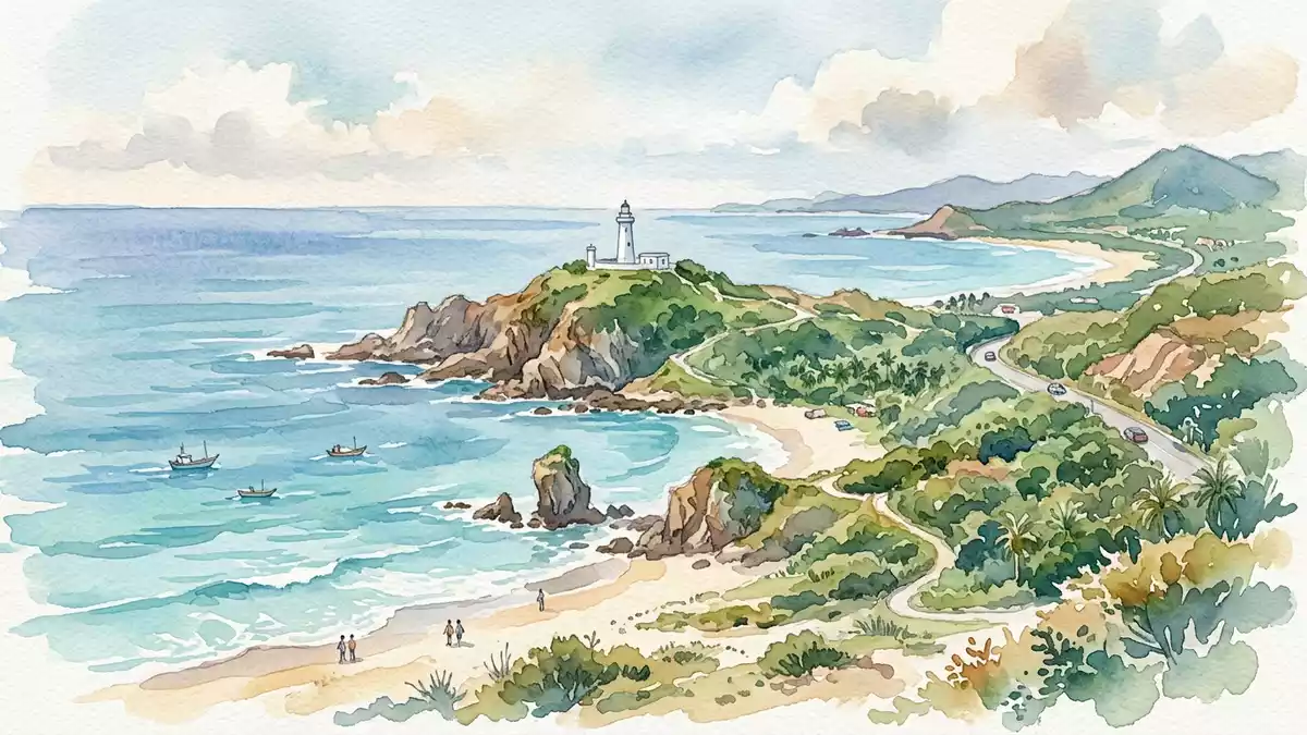 Aquarell-Illustration von Kenting-Nationalpark in Pingtung, Taiwan als Reiseposter