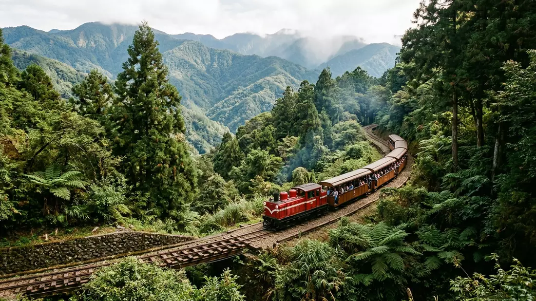 Editorial-Reisemagazinbild vom Wahrzeichen Alishan Forest Railway in Chiayi, Taiwan
