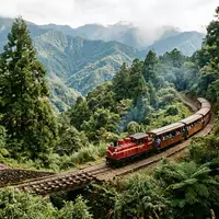Editorialbild im Reisemagazin-Stil vom Wahrzeichen Alishan Forest Railway in Chiayi Taiwan, ausgewogene Bildgestaltung und natuerliches - Foto: THN