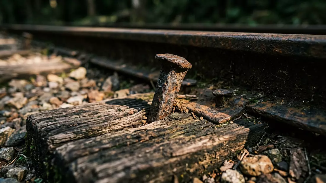 Makroaufnahme eines Materialdetails am Wahrzeichen Alishan Forest Railway, Chiayi Taiwan