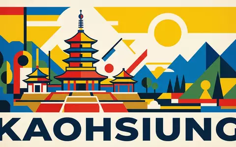 Bauhaus-Poster als geometrische Abstraktion von Fo-Guang-Shan-Buddha-Museum in Kaohsiung Taiwan, kraeftige Grundfarben und harte Formkanten - Foto: THN