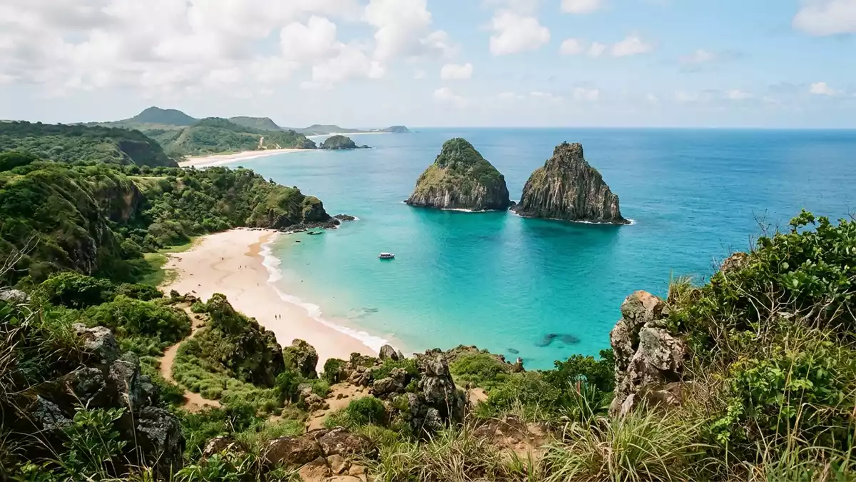 Editorial-Reisemagazinbild vom Wahrzeichen Fernando de Noronha in Fernando de Noronha, Brasi…