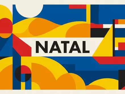 Bauhaus-Poster als geometrische Abstraktion von Dunen von Genipabu in Natal Brasilien, kraeftige Grundfarben und harte - Foto: THN