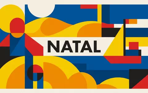 Bauhaus-Poster als geometrische Abstraktion von Dunen von Genipabu in Natal Brasilien, kraeftige Grundfarben und harte - Foto: THN
