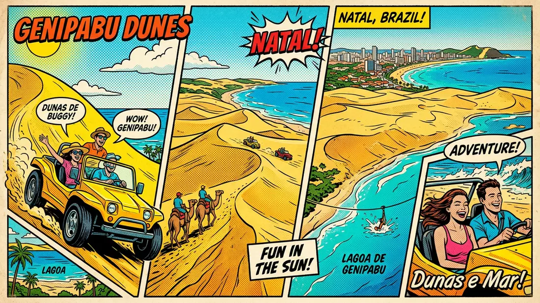 Pop-Art-Comic von Dunen von Genipabu in Natal, Brasilien mit Rasterpunkten