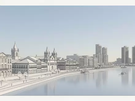 Moderner Architektur-Render zeigt Silhouette von Alter Hafen Recife in Recife Brasilien, klare Linien und neutrales - Foto: THN