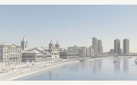 Moderner Architektur-Render zeigt Silhouette von Alter Hafen Recife in Recife Brasilien, klare Linien und neutrales - Foto: THN