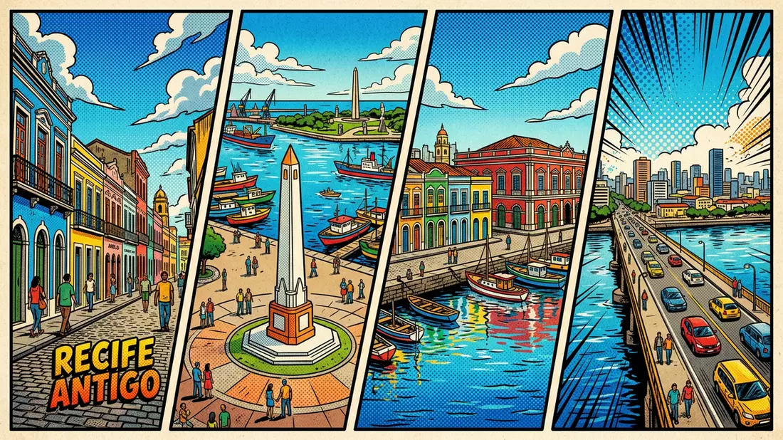 Pop-Art-Comic von Alter Hafen Recife in Recife, Brasilien mit Rasterpunkten