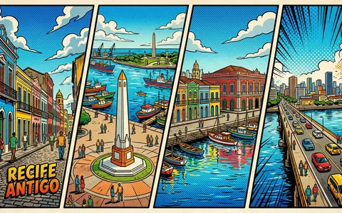 Pop-Art-Comicillustration des Wahrzeichens Alter Hafen Recife in Recife Brasilien, kraeftige Konturen Rasterpunkte und satte Farben - Foto: THN