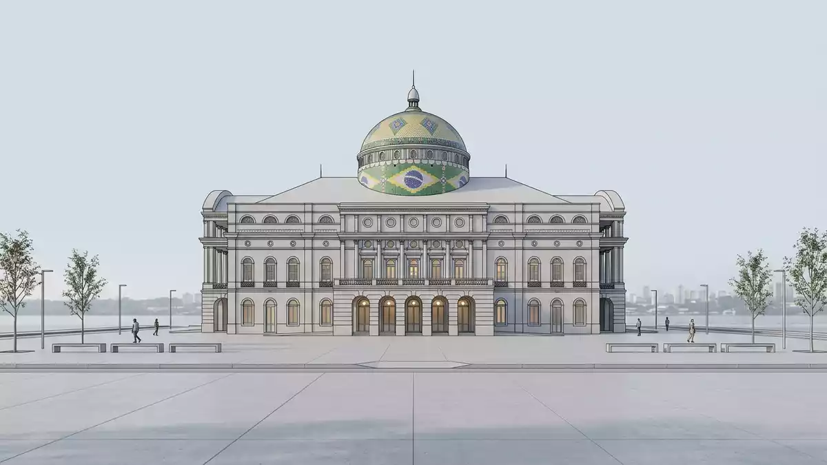 Architektur-Render von Amazonas-Theater Manaus in Manaus, Brasilien bei Tageslicht