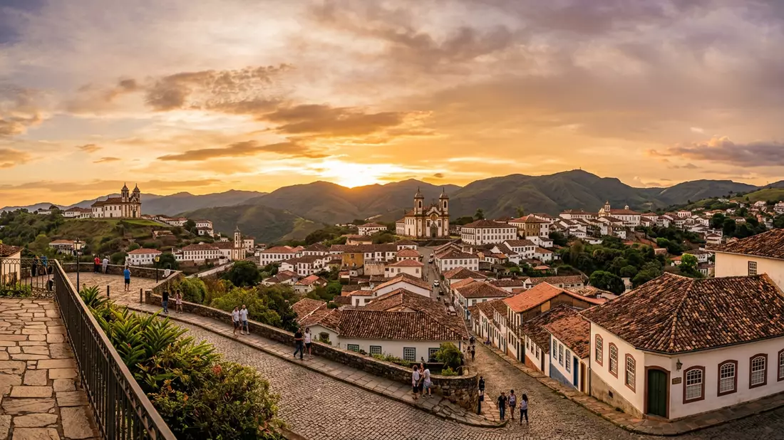 Fotorealistische Ansicht von Historisches Zentrum Ouro Preto in Ouro Preto, Brasilien im Abe…